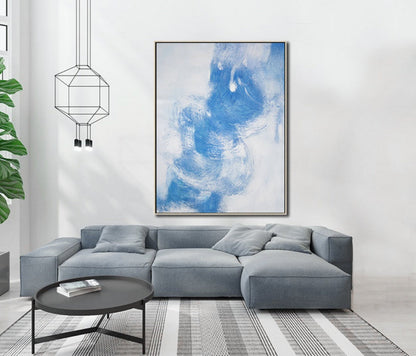 Serene Blue Abstract Oil Painting for Tranquil Home Decor
