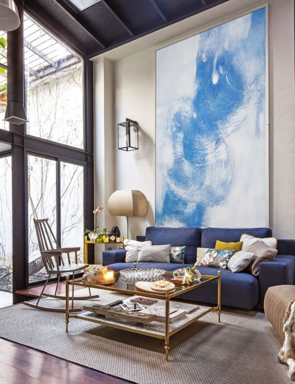 Serene Blue Abstract Oil Painting for Tranquil Home Decor