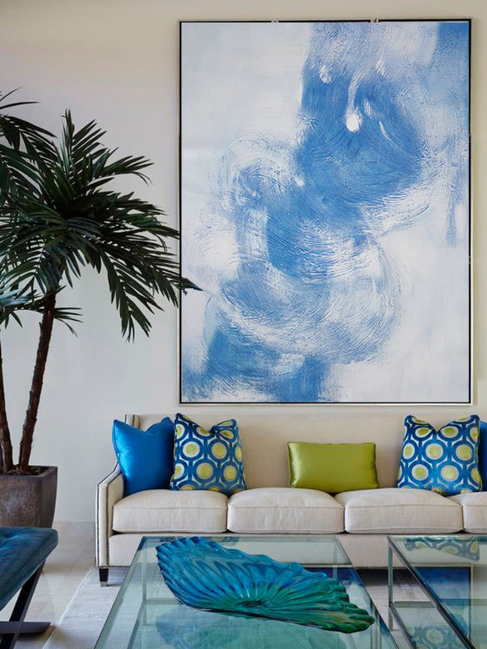 Serene Blue Abstract Oil Painting for Tranquil Home Decor