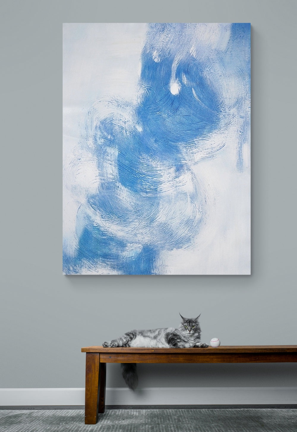 Serene Blue Abstract Oil Painting for Tranquil Home Decor