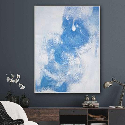 Serene Blue Abstract Oil Painting for Tranquil Home Decor