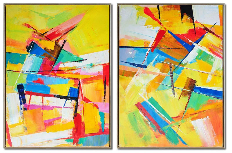 Vibrant Abstract Oil Painting Duo for Modern Home Decor and Art Lovers