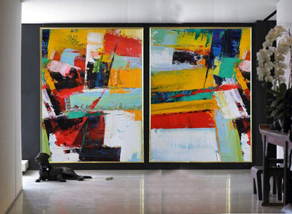 Vibrant Abstract Duo - Colorful Oil Paintings for Modern Decor