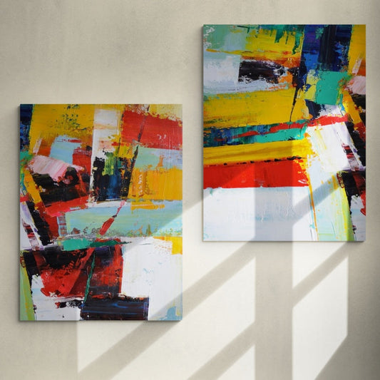 Vibrant Abstract Duo - Colorful Oil Paintings for Modern Decor