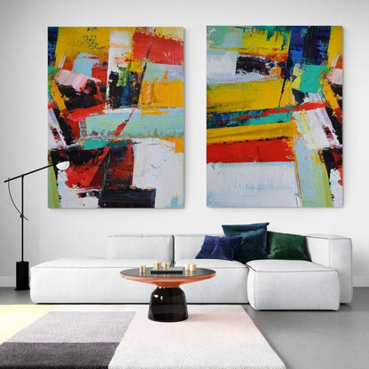 Vibrant Abstract Duo - Colorful Oil Paintings for Modern Decor