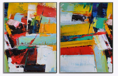 Vibrant Abstract Duo - Colorful Oil Paintings for Modern Decor