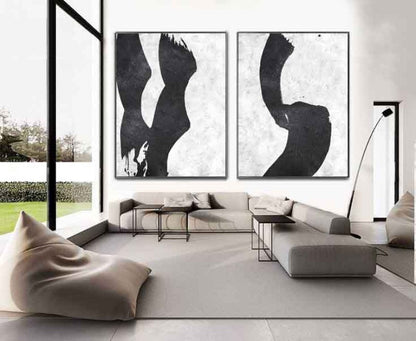Modern Black and White Abstract Oil Painting for Contemporary Home Decor
