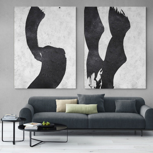 Modern Black and White Abstract Oil Painting for Contemporary Home Decor