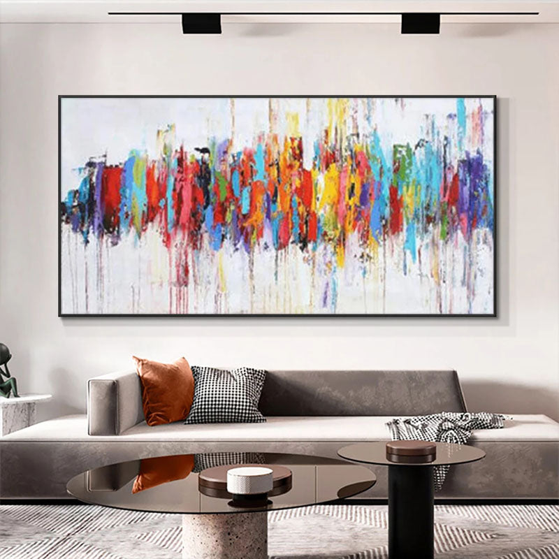 Vibrant Abstract Oil Painting of Colorful Waves for Home Decor