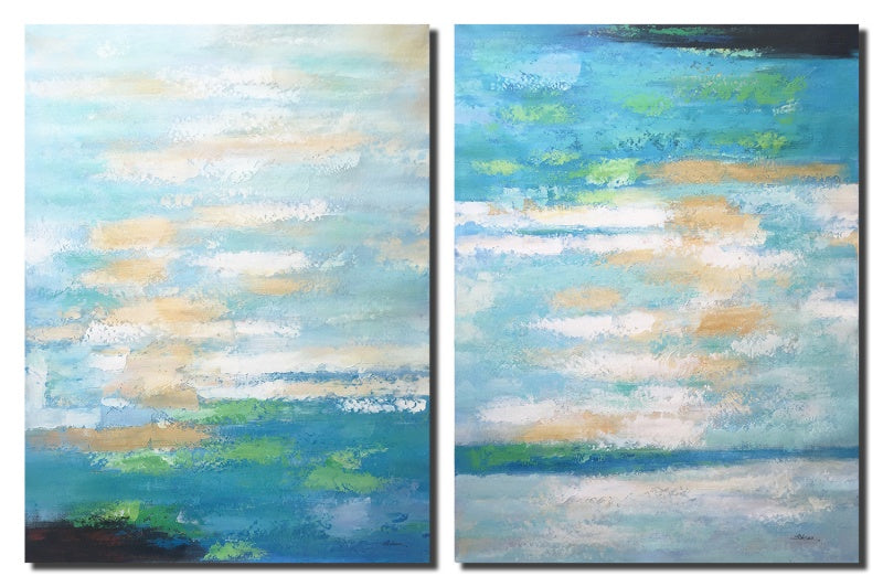 Serene Coastal Abstract Oil Painting for Tranquil Home Décor