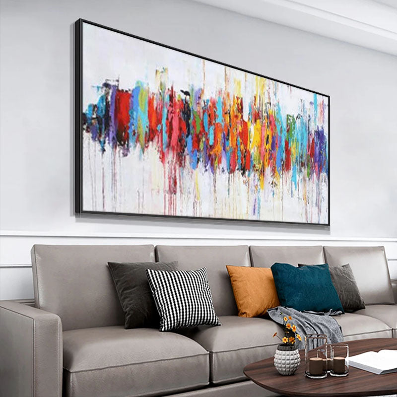 Vibrant Abstract Oil Painting of Colorful Waves for Home Decor