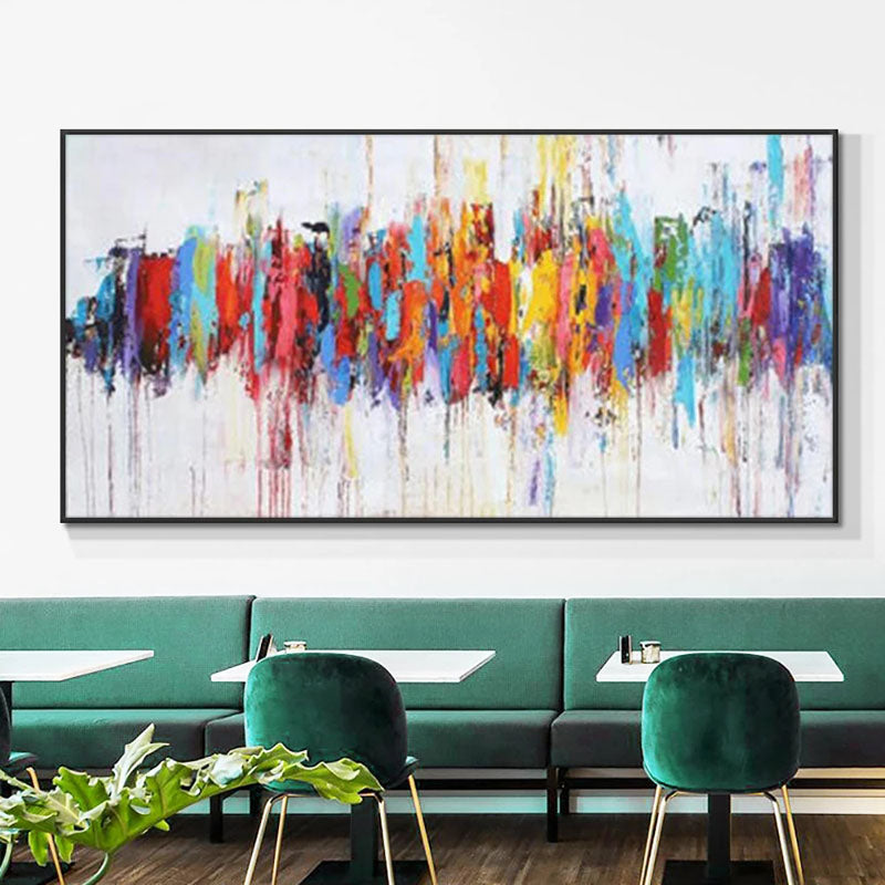 Vibrant Abstract Oil Painting of Colorful Waves for Home Decor