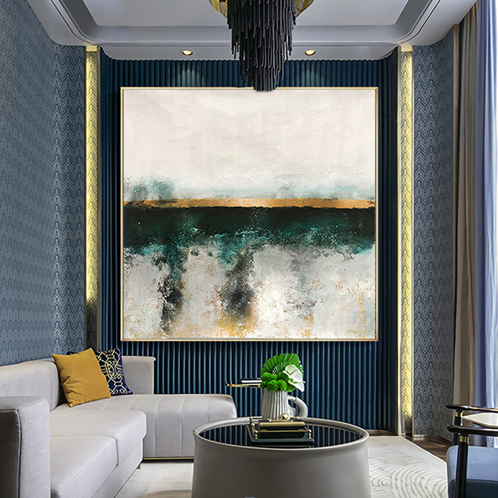 Serene Abstract Landscape with Gold and Teal Accents for Modern Home Decor