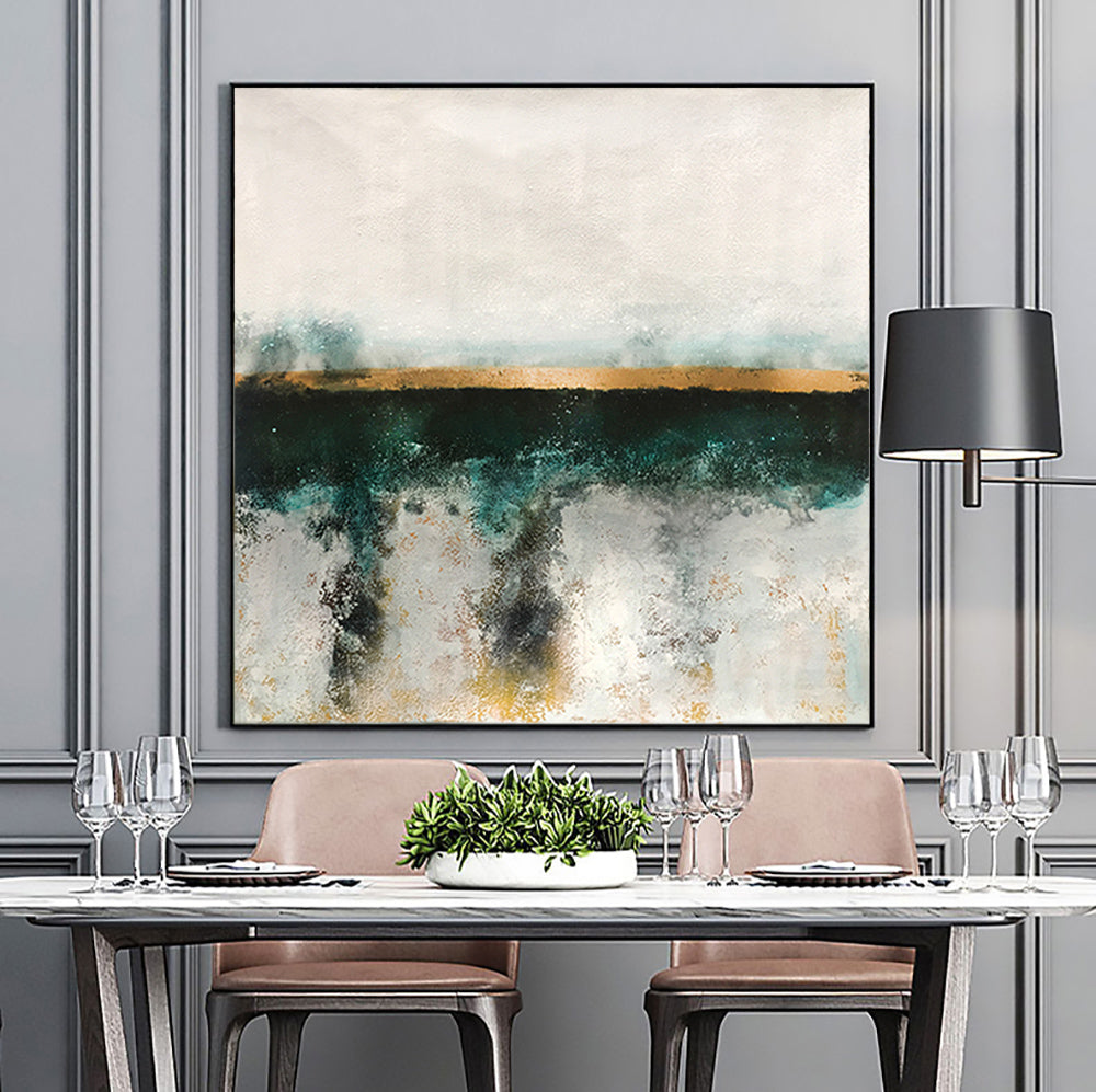 Serene Abstract Landscape with Gold and Teal Accents for Modern Home Decor