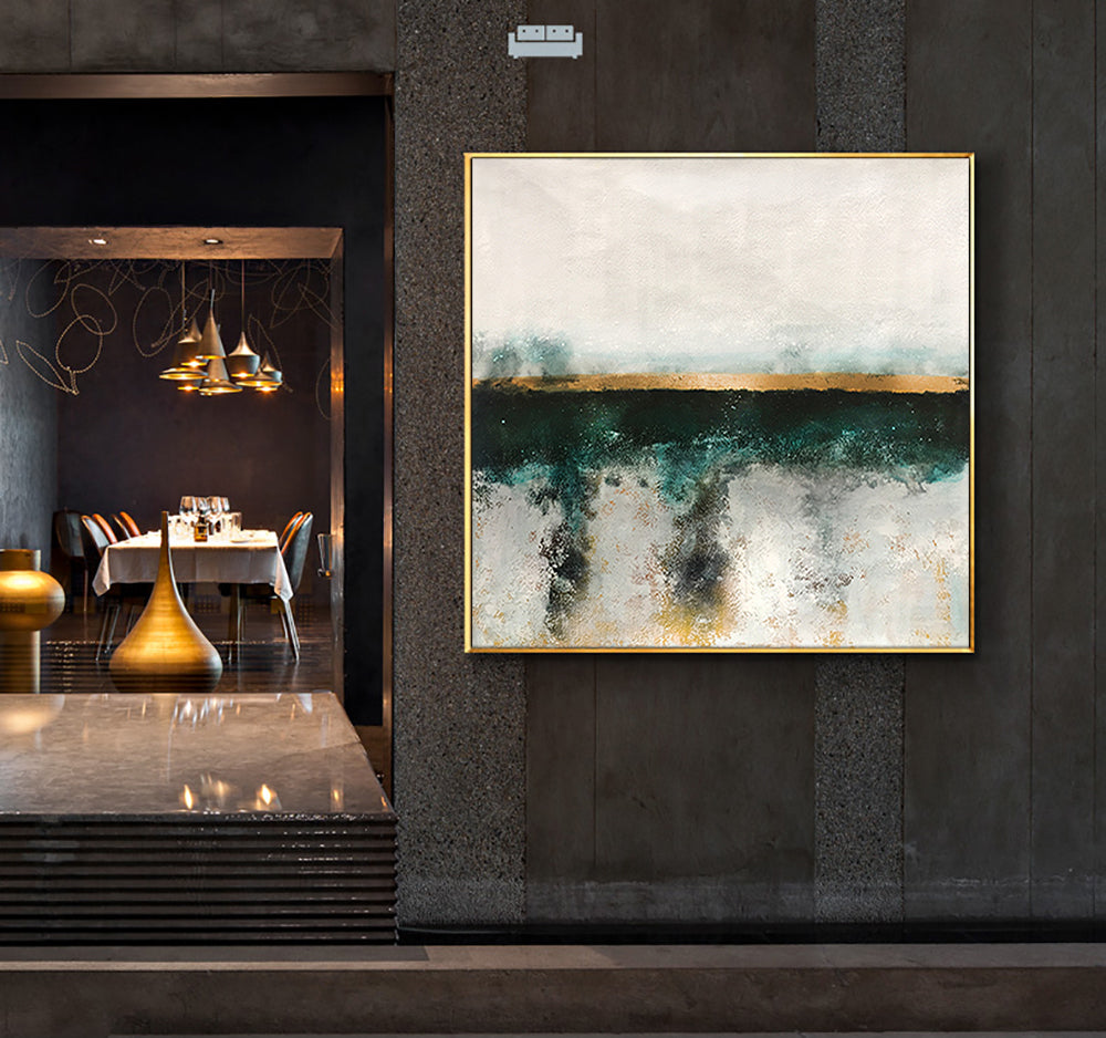 Serene Abstract Landscape with Gold and Teal Accents for Modern Home Decor