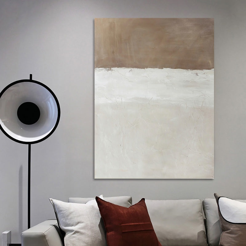 Serene Coastal Abstract Landscape in Earthy Tones - Modern Oil Painting Decor