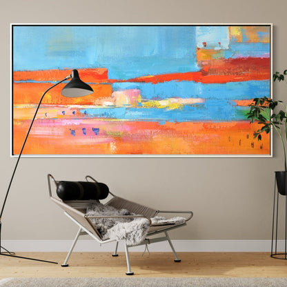 Vibrant Abstract Landscape in Blue and Orange Tones - Stunning Oil Painting for Modern Decor