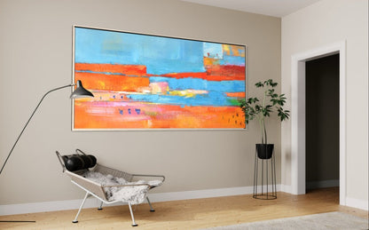 Vibrant Abstract Landscape in Blue and Orange Tones - Stunning Oil Painting for Modern Decor