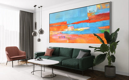 Vibrant Abstract Landscape in Blue and Orange Tones - Stunning Oil Painting for Modern Decor