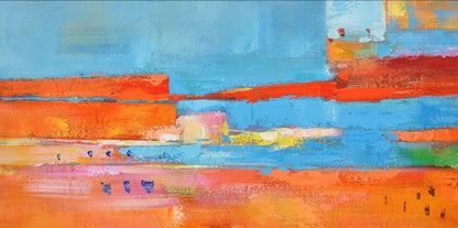 Vibrant Abstract Landscape in Blue and Orange Tones - Stunning Oil Painting for Modern Decor