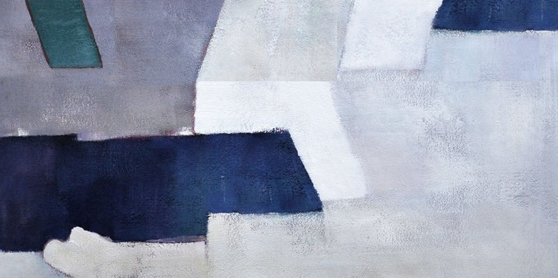 Abstract Coastal Serenity in Elegant Blue and White Oil Painting