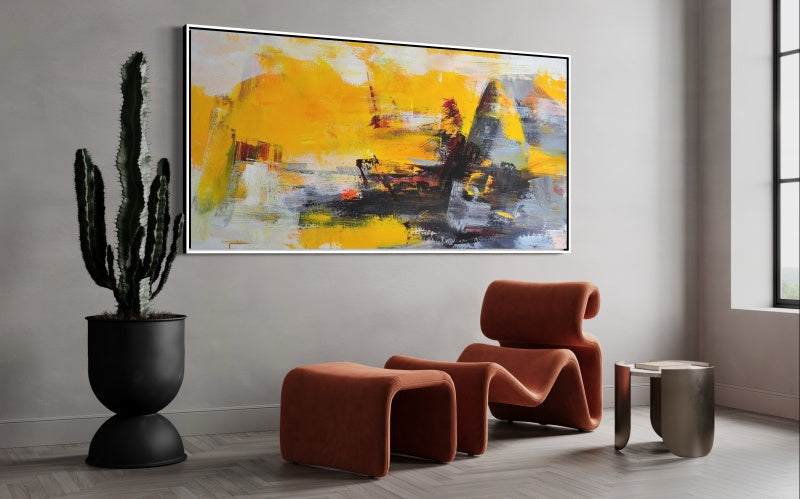 Vibrant Golden Landscape - Abstract Oil Painting for Modern Home Decor