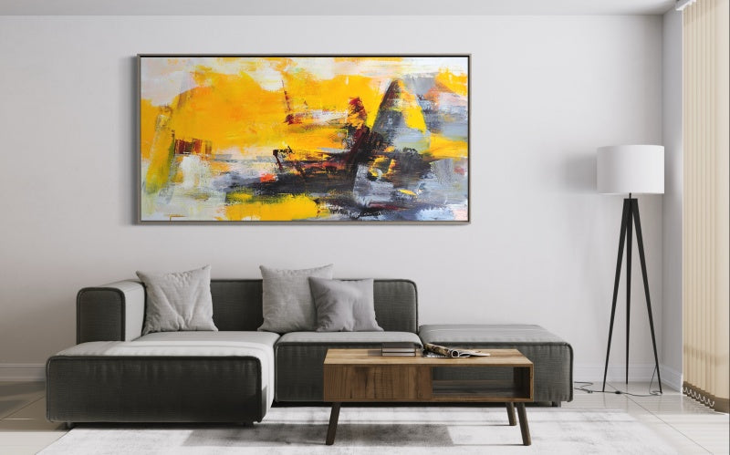 Vibrant Golden Landscape - Abstract Oil Painting for Modern Home Decor