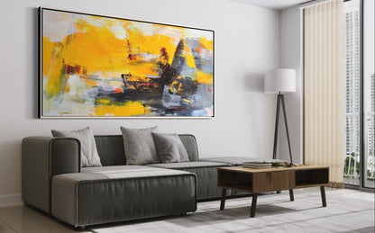 Vibrant Golden Landscape - Abstract Oil Painting for Modern Home Decor