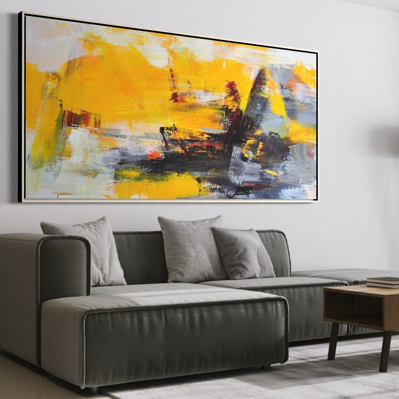 Vibrant Golden Landscape - Abstract Oil Painting for Modern Home Decor