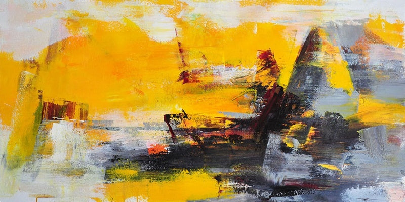 Vibrant Golden Landscape - Abstract Oil Painting for Modern Home Decor