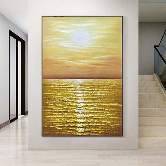 Golden Sunset Over Tranquil Waters - Inviting Oil Painting for Home Decor