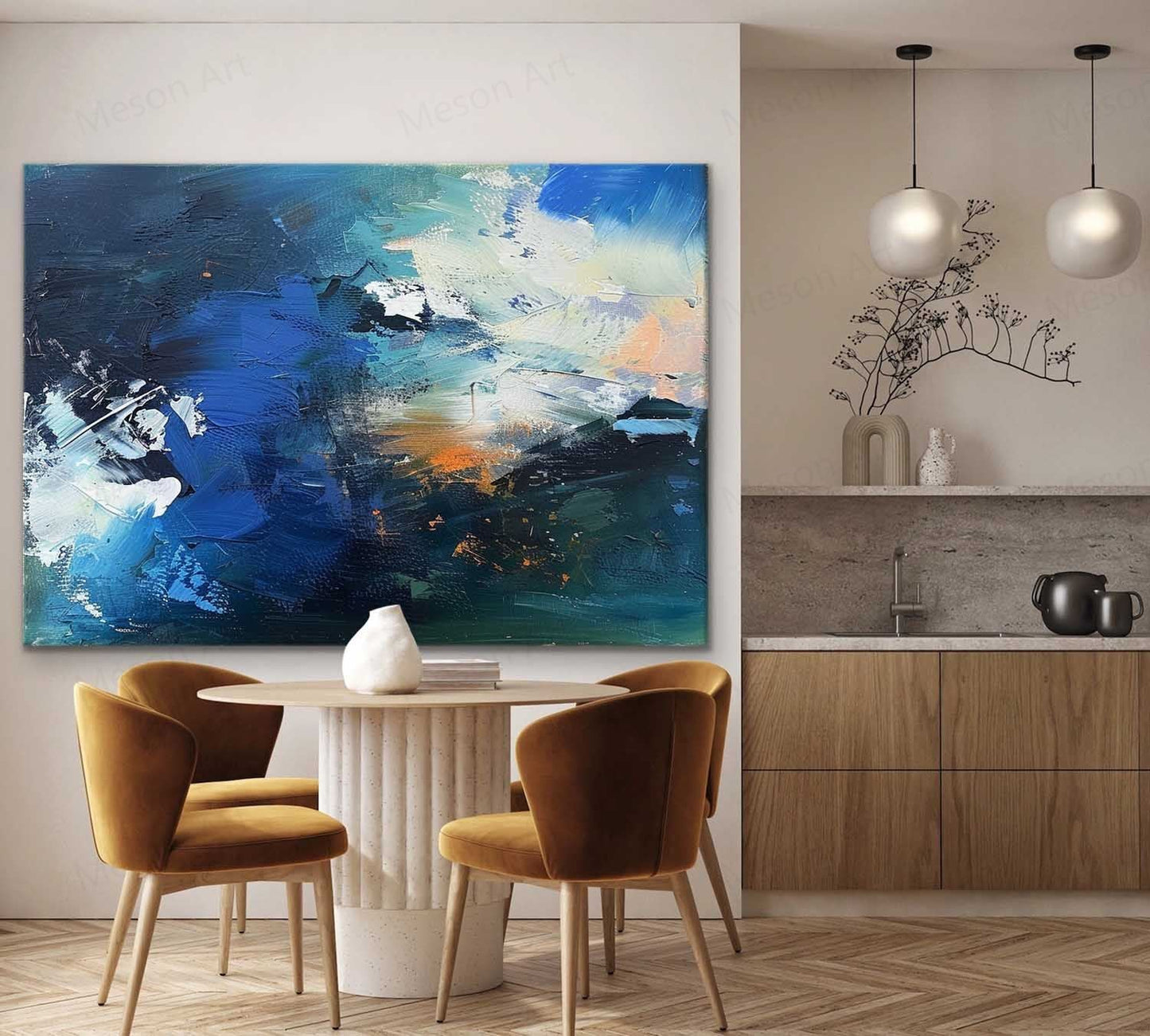 Vibrant Abstract Ocean Wave Oil Painting for Modern Home Decor