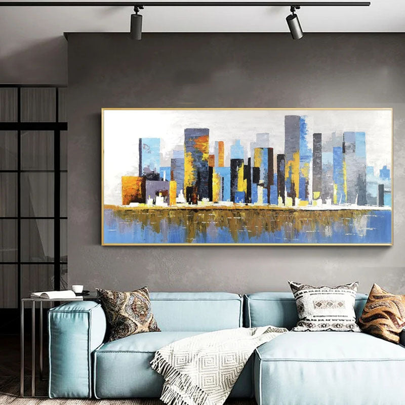 Vibrant Manhattan Skyline Oil Painting - Abstract Cityscape Wall Art Decor