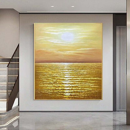 Golden Sunset Over Tranquil Waters - Inviting Oil Painting for Home Decor