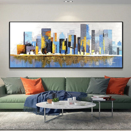 Vibrant Manhattan Skyline Oil Painting - Abstract Cityscape Wall Art Decor