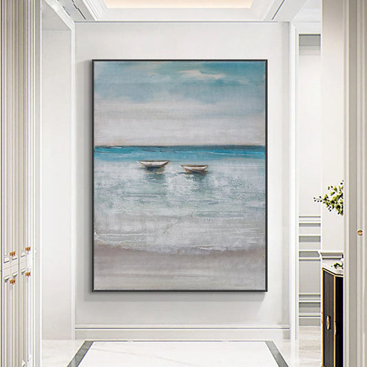 Serene Coastal Haven: Two Boats on Tranquil Waters Oil Painting