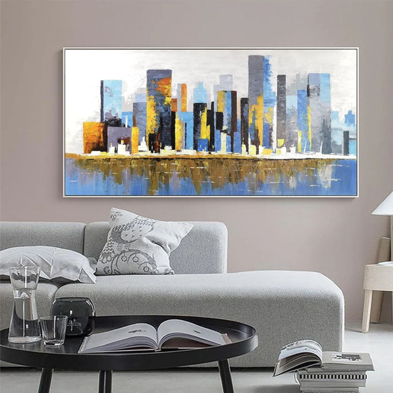 Vibrant Manhattan Skyline Oil Painting - Abstract Cityscape Wall Art Decor