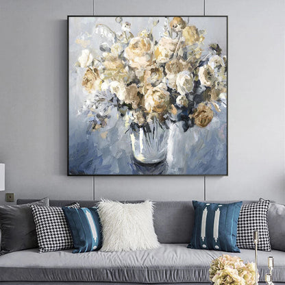 Elegant Wedding Roses in a Glass Vase - Romantic Floral Oil Painting Decor