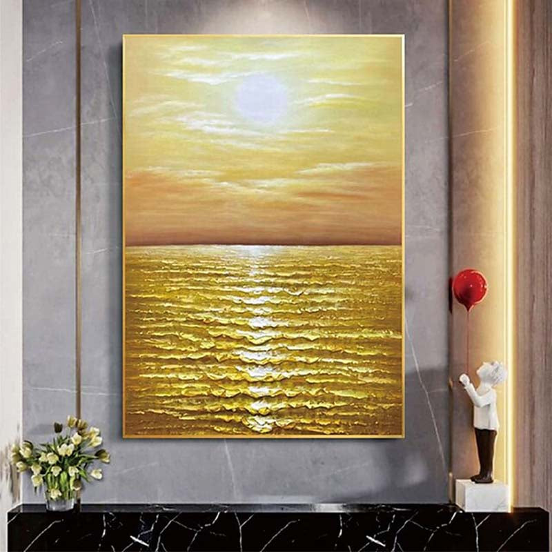 Golden Sunset Over Tranquil Waters - Inviting Oil Painting for Home Decor