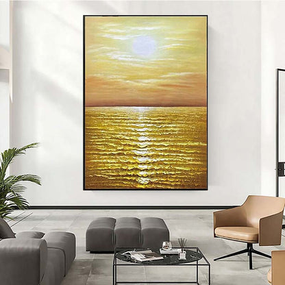 Golden Sunset Over Tranquil Waters - Inviting Oil Painting for Home Decor