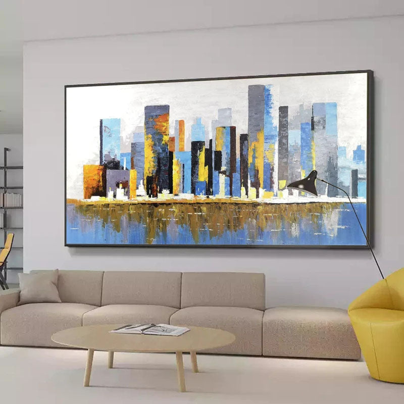 Vibrant Manhattan Skyline Oil Painting - Abstract Cityscape Wall Art Decor