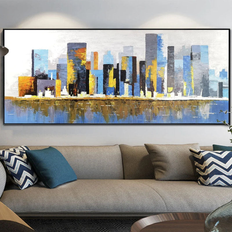 Vibrant Manhattan Skyline Oil Painting - Abstract Cityscape Wall Art Decor