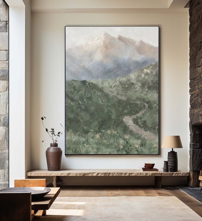 Misty Mountain Path Oil Painting - Serene Abstract Landscape Art for Your Home