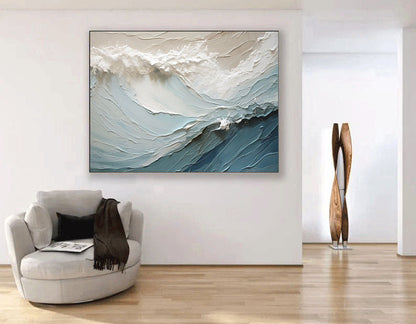 Serene Ocean Waves Oil Painting for Tranquil Home Decor and Relaxing Spaces