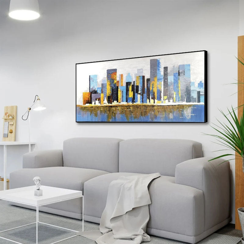 Vibrant Manhattan Skyline Oil Painting - Abstract Cityscape Wall Art Decor