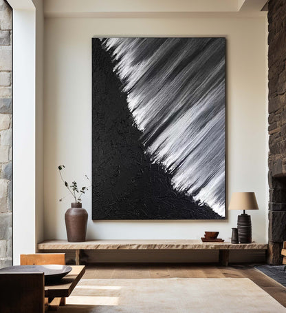 Stunning Black and White Abstract Oil Painting for Modern Home Decor