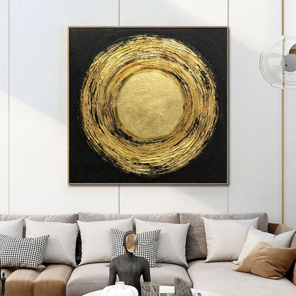 Abstract Gold Circle Oil Painting for Modern Home Decor