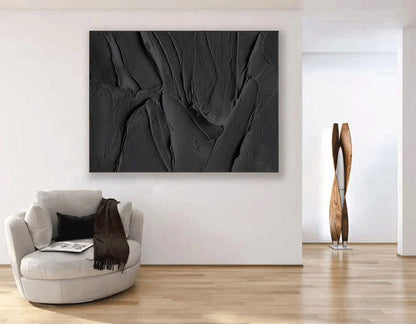 Textured Black and White Abstract Oil Painting for Modern Home Decor