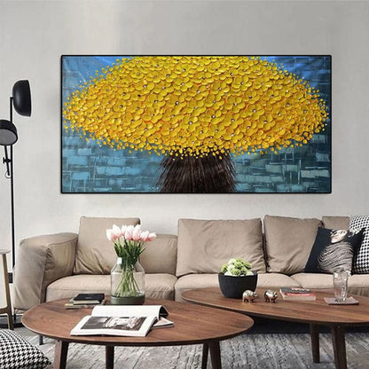 Vibrant Yellow Flowerbed Oil Painting for Home Decor and Art Lovers