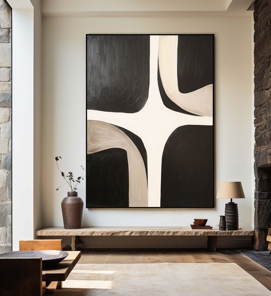Contemporary Black and White Abstract Oil Painting for Modern Home Decor